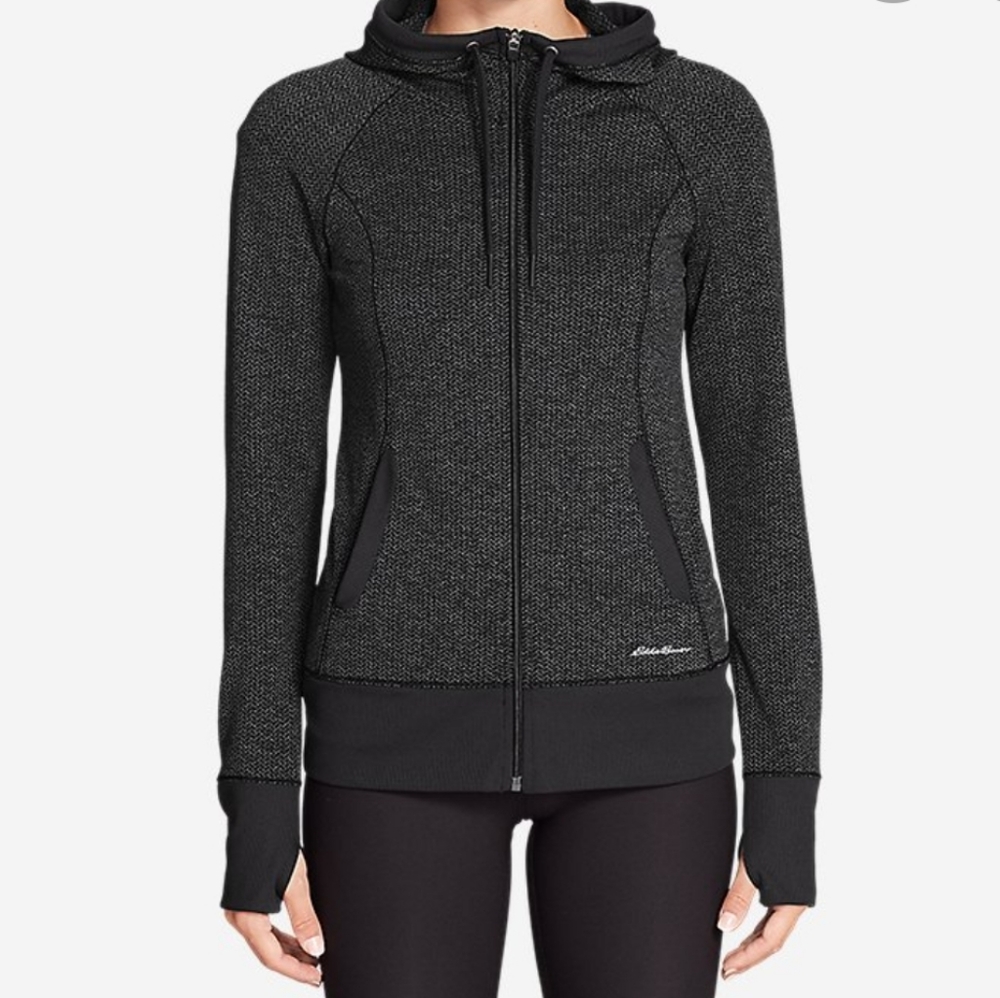 Eddie Bauer Black Heathered Full-Zip Hooded Sweatshirt
